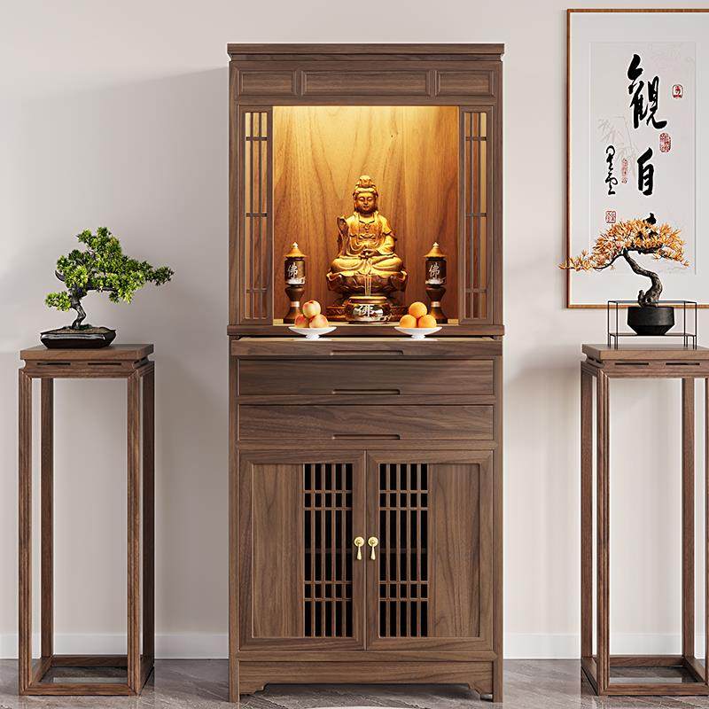 黑胡桃木佛龛供桌神台实木神龛观音菩萨供奉台家用佛柜财神爷柜子