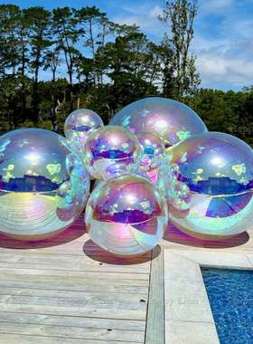 充气反光镜面球炫彩银色白色黑色金色粉色紫色装饰双层PVC充气球