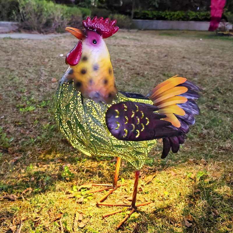 外贸热销田园风彩绘发光太阳能灯彩色灯铁艺动物装饰母鸡落地摆件,家居饰品,户外/庭院摆件,淘宝优惠券,粉丝福利购,淘宝优惠卷