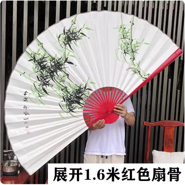 大扇子客厅装饰大挂扇中国风工艺折扇子壁挂扇纯手绘竹子竹报平安