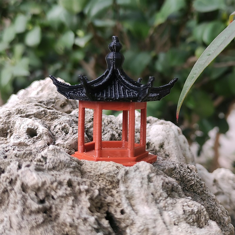 古风中式凉亭古建筑假山盆景造景小摆件水陆溪流鱼缸池生态微景观