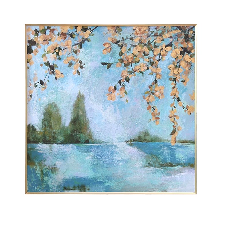 宁静的雨后花园孔雀绿油画装饰画法式美式风景壁炉餐厅客厅手绘画图片