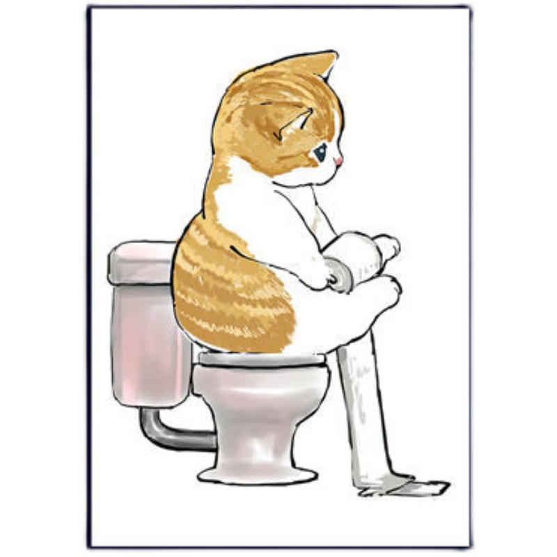 日式手绘猫咪挂画卫生间厕所免打孔壁画餐厅卡通卧室儿童房装饰画图片