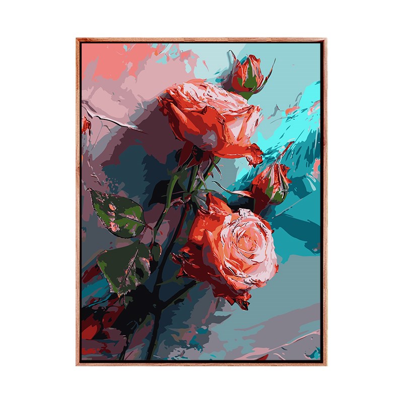 数字油画diy油彩画玫瑰花卉手工填充手绘填色丙烯画高级感装饰画图片