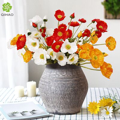 LIVETAI虞美人仿真花花束客厅摆件干花装饰罂粟绢花摆设假花道具