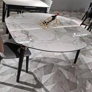 实木折叠餐桌椅岩板收缩简约变圆桌台 黑白灰家用小户型极简易新款