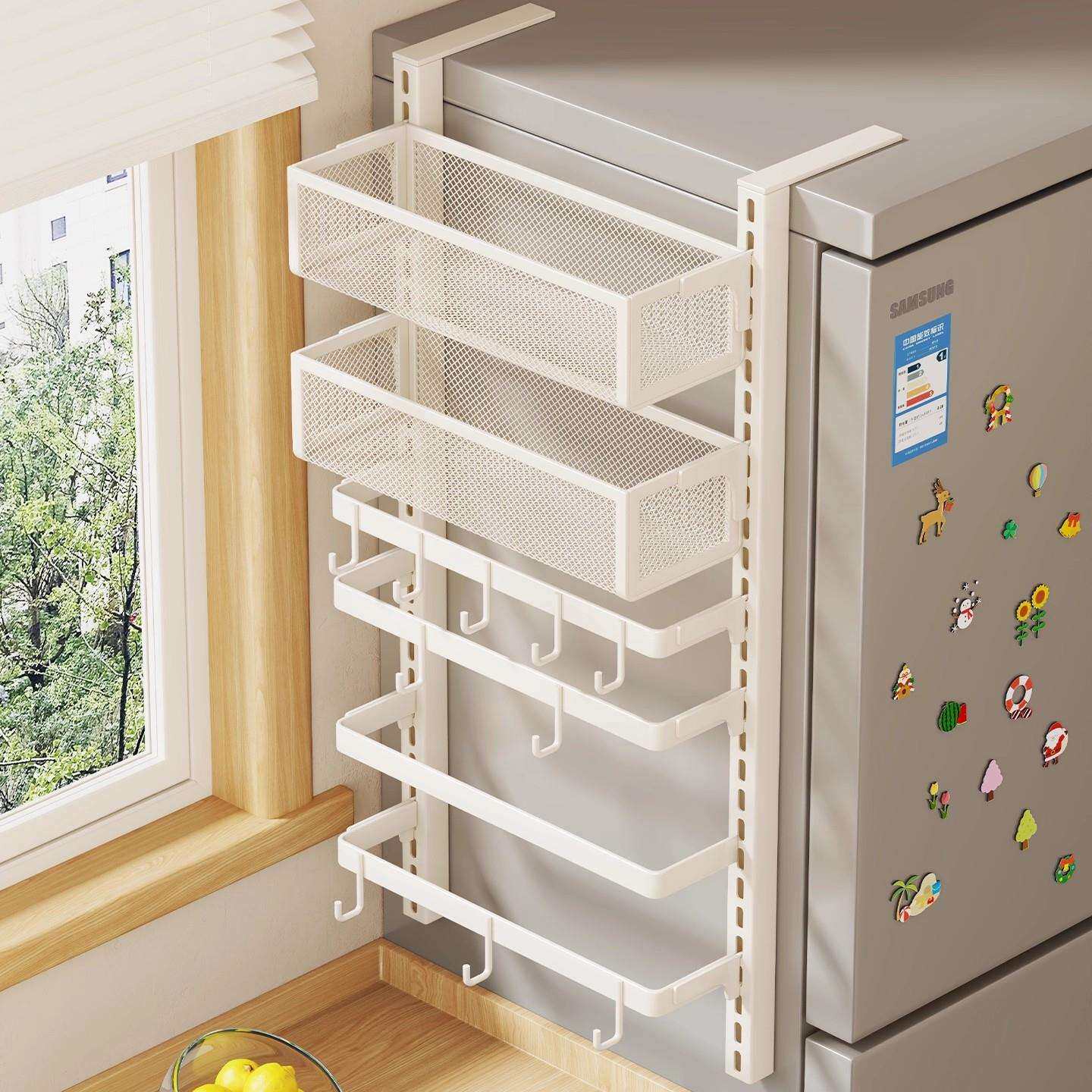 冰箱置物架侧收纳筐免打孔厨房挂钩悬挂式架子多层壁挂分层收纳架