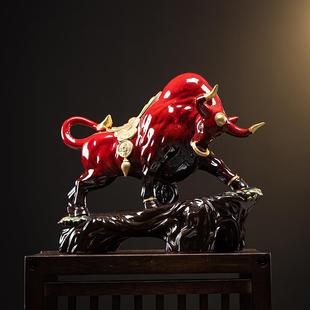 陶瓷红色大号牛客厅玄关办公室桌面招财摆件吉祥物牛气冲天工艺品