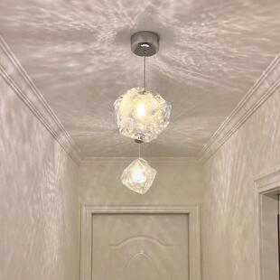 冰块造型走廊过道灯入户玄关玻璃吊灯床头小氛围led灯具三色变光