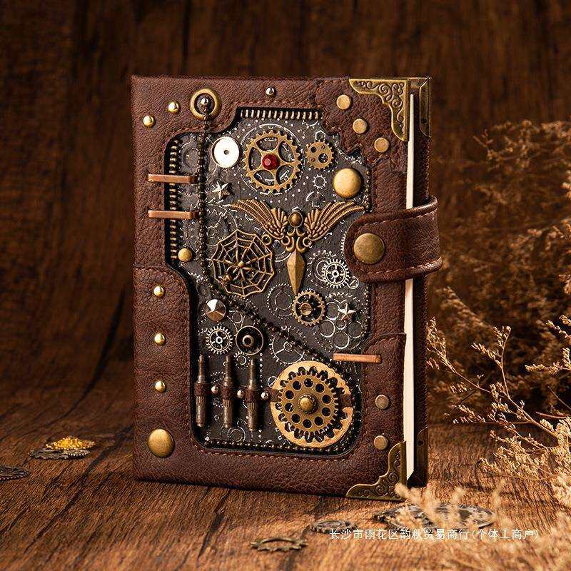 蒸汽朋克浮雕笔记本子复古手账本套装手工高颜值日记本密码魔法书