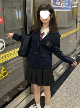 原创jk西装制服外套秋冬春秋黑色学院小个子套装西服校供上衣