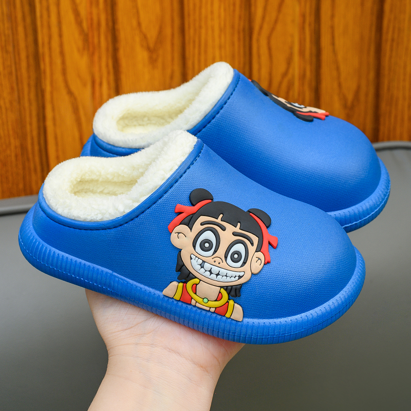 儿童哪吒棉拖鞋包跟冬新款