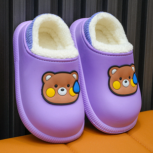 女童棉拖鞋包跟冬季防水防滑小学生男孩居家外穿加绒保暖儿童棉鞋
