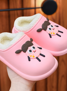 儿童棉拖鞋包跟冬季男童女宝宝居家保暖防滑防水加绒可爱卡通棉鞋