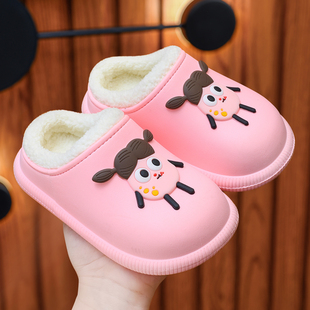 儿童棉拖鞋包跟冬季男童女宝宝居家保暖防滑防水加绒可爱卡通棉鞋