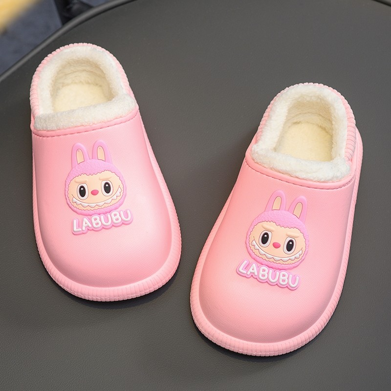 拉布布儿童棉拖鞋男女宝宝居家外穿保暖防滑加绒卡通防水包跟棉鞋