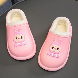 拉布布儿童棉拖鞋男女宝宝居家外穿保暖防滑加绒卡通防水包跟棉鞋