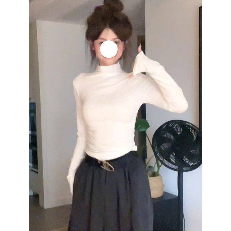 长袖搭上衣高领白色正打底衫肩显T恤