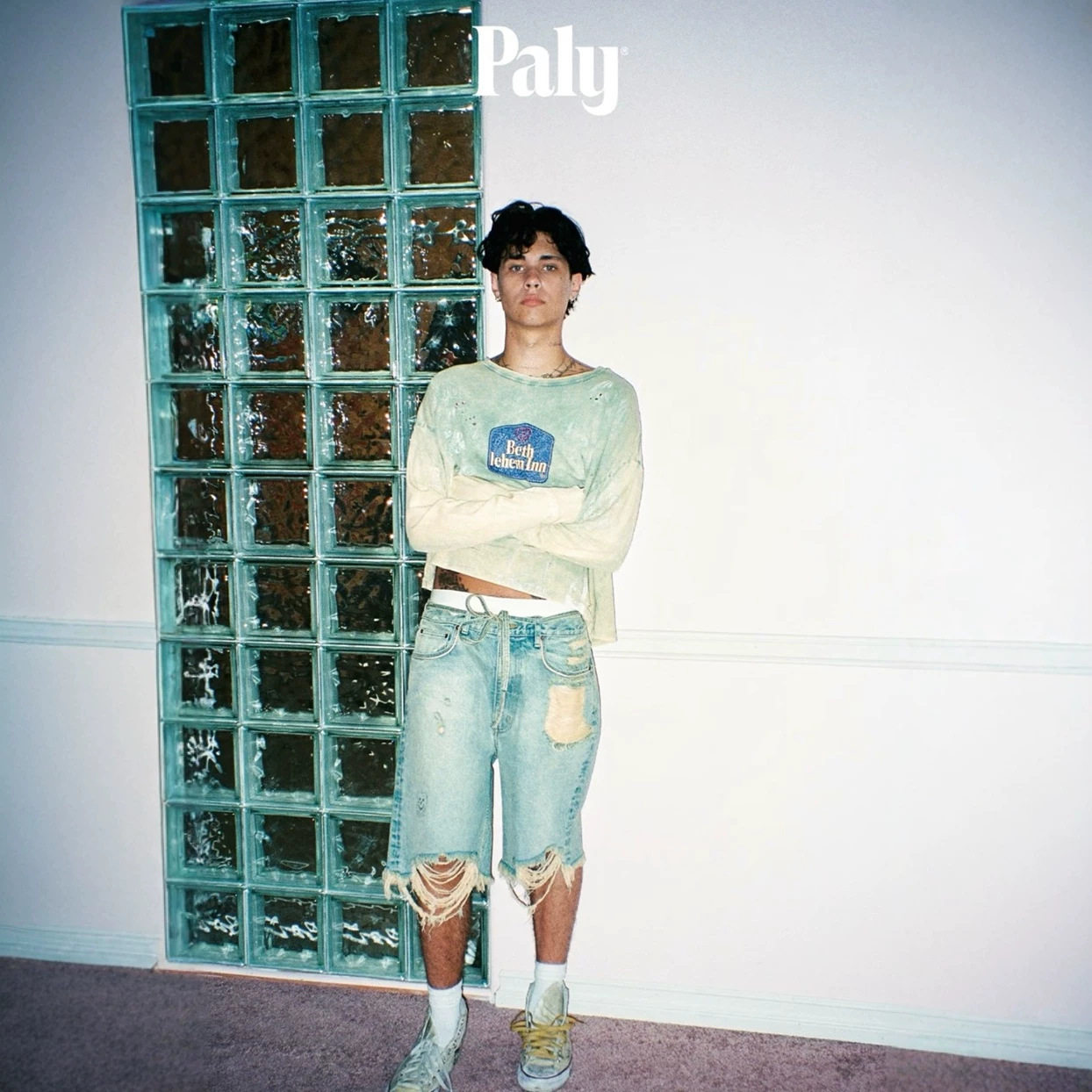 paly hollywood bethlehem inn 浅绿做旧长袖t恤纯棉水洗面料