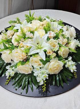 大圆桌转盘中摆花酒饭店花店餐桌花假花仿真桌间面UQP摆件桌花装