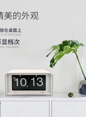 复古GGT金属欧式轻奢典白黑色色数字自动大翻页钟经客厅摆台