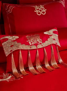 100支纯棉长绒棉婚庆SSA床四套件套婚全棉大红龙凤刺绣结喜被上用