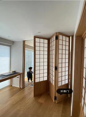 ll米日式折叠门原木格移子门窗和室榻榻台隔断推阳拉门无轨道qsx3