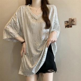 潮流个性 上衣T恤 300斤超大码 夏季 正肩女装 风薄款 美式 胖MM中长款