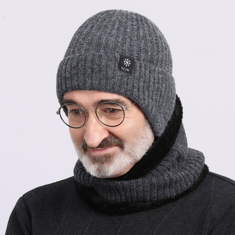 中老年人帽子男士冬季保暖护耳加绒加厚老人爸爸爷爷针织毛线帽子