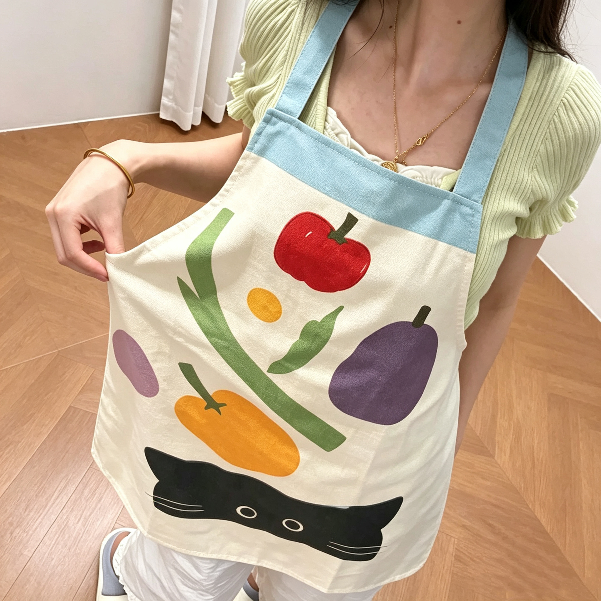 蔬果小猫围裙厨房家用做饭围裙防水防赃污罩衣无袖高颜值2026新款