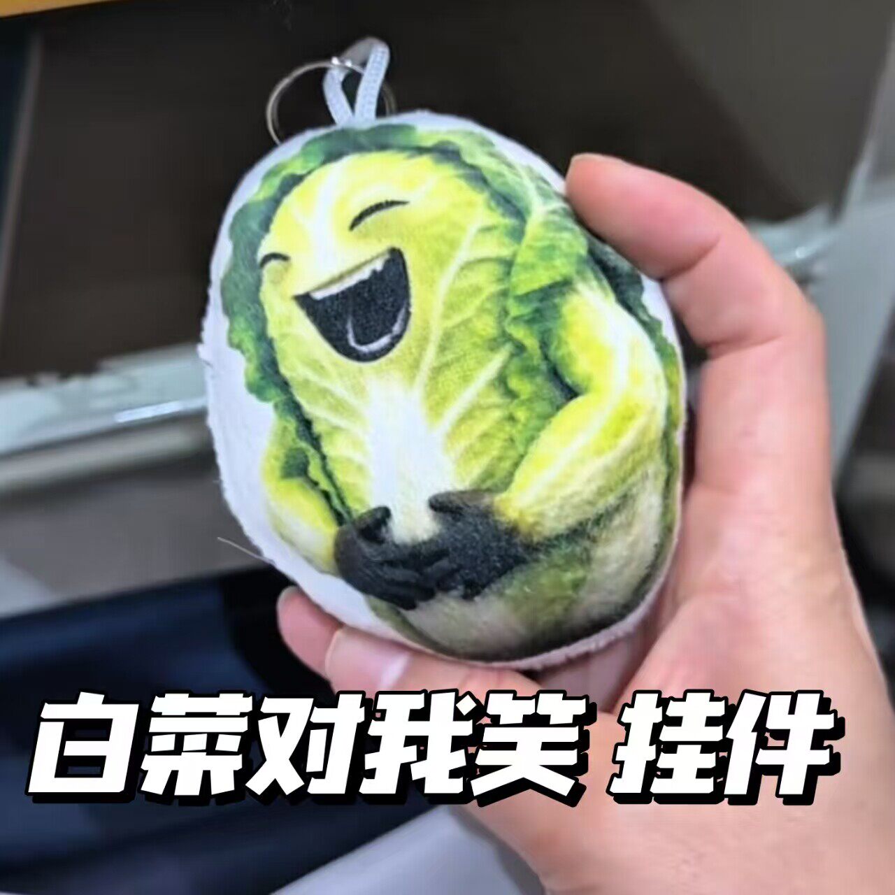 白菜对我笑发声挂件搞怪表情包按压发声语音钥匙扣毛绒玩偶包挂件