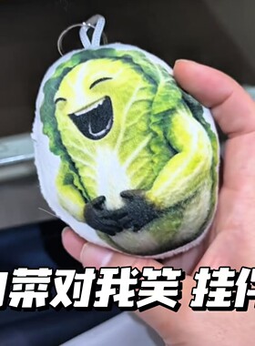 白菜对我笑发声挂件搞怪表情包按压发声语音钥匙扣毛绒玩偶包挂件