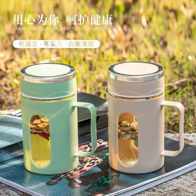 爆款玻璃水杯子带把手双层隔热