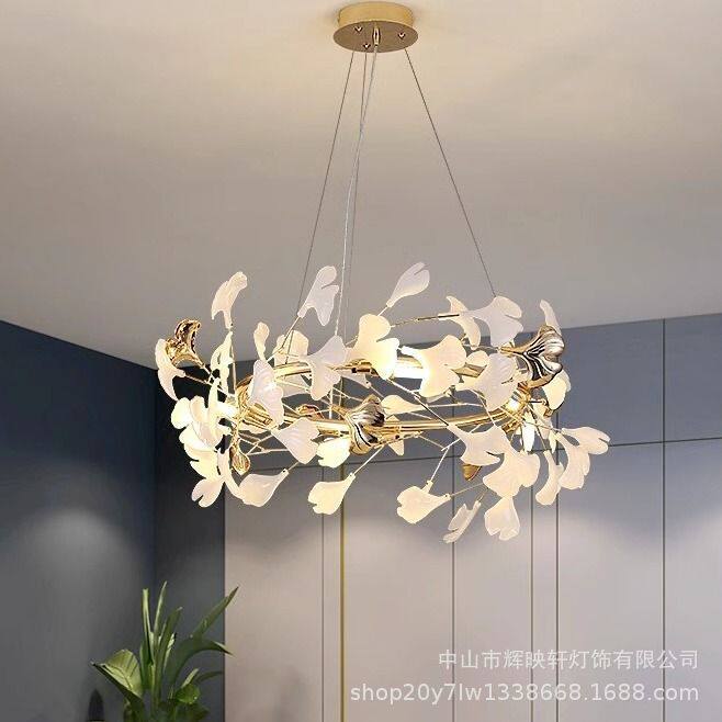 银杏叶餐厅吊灯创意轻奢设计师艺术吧台灯北欧后现代简约枝型灯具