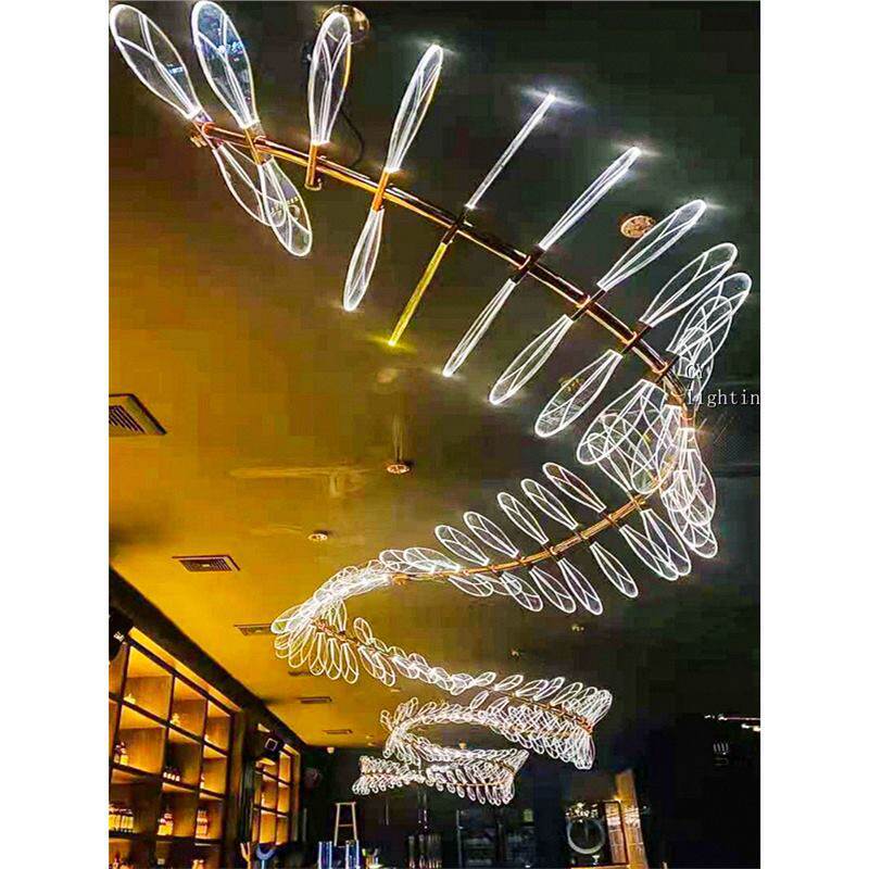 七彩龙骨异形工程灯酒吧餐饮酒店大堂来图蜻蜓灯创意非标灯具