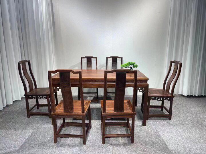 大叶紫檀卢氏黑黄檀长方形餐桌干泡茶桌仿古典新中式红木家具