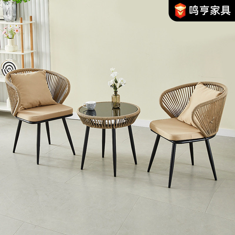 庭院休闲靠背藤编椅子餐厅露台阳台室外椅子小花园咖啡厅组合桌椅