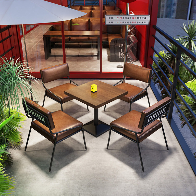 复古工业风清吧酒吧咖啡餐厅烧烤店音乐餐吧小酒馆实木餐桌椅组合