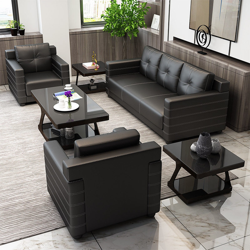 办公沙发简约三人位现代洽谈商务会客接待皮艺办公室沙发茶几套装