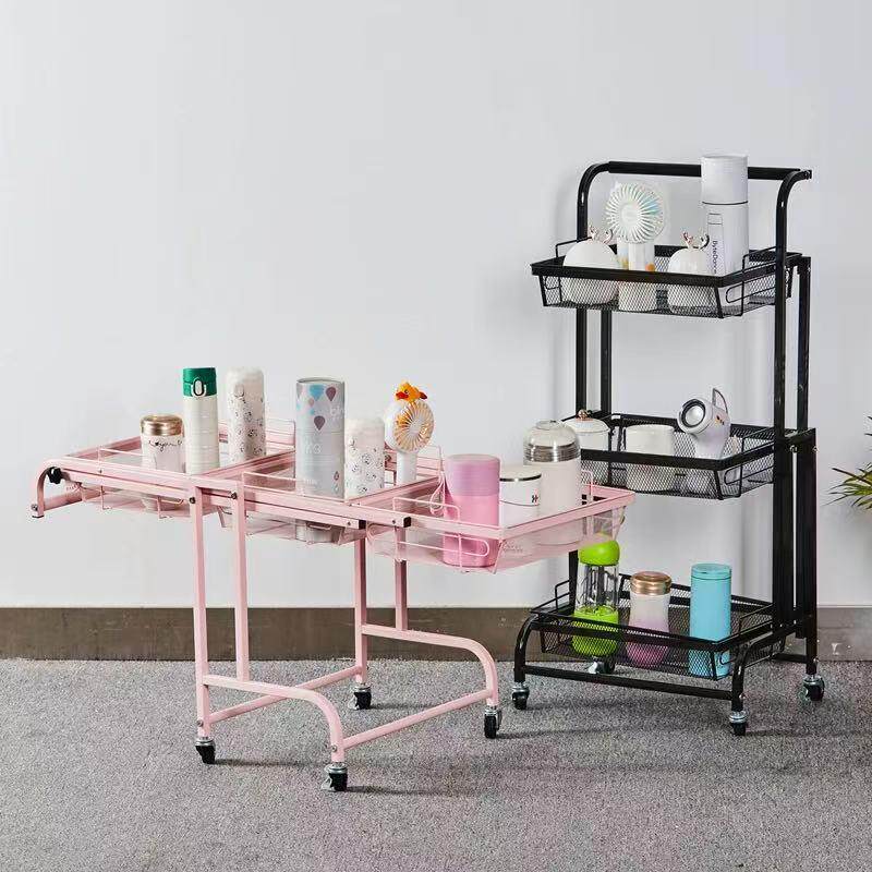 落地多层可移动收纳架厨房平行折叠置物架手推车置物架旋转小推车