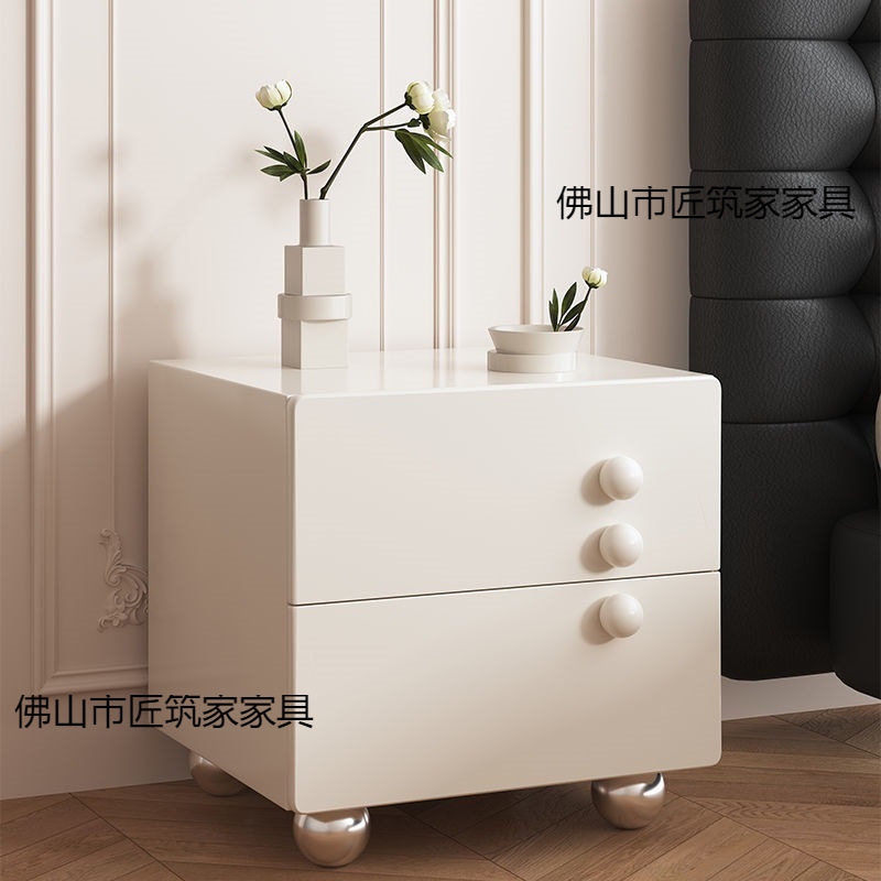 奶油风实木床头柜意式极简卧室收纳柜简约现代整装落地床边小柜子