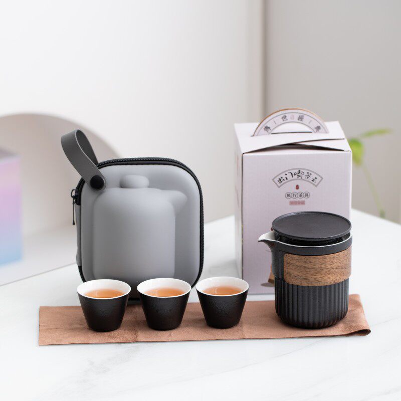 粗陶旅行茶具套装陶瓷快客杯一壶三杯便携式收纳包家用户外旅游泡