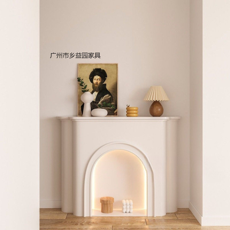 法式奶油风壁炉柜客厅装饰柜发光置物柜北欧白色室内展示柜民宿