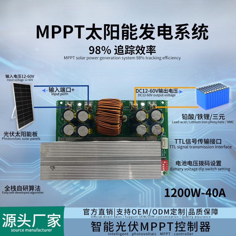 mppt太阳能控制器MPPT模块1200W24V48V60V锂电铅酸电池充电系统跨