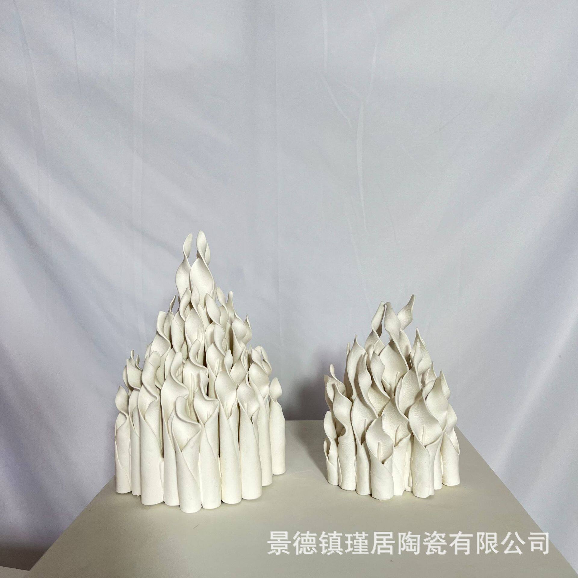 纯手工手捏异形重工陶瓷花器软装样板间摆件火焰陶瓷桌面玄关饰品