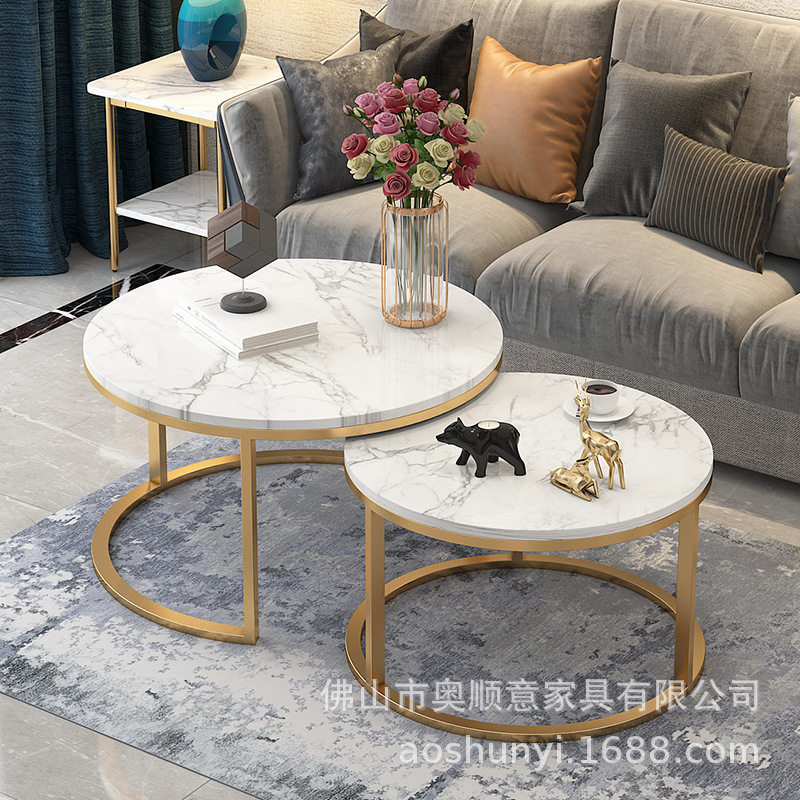 金色不锈钢茶几现代简约客厅大小网红圆形茶几组合创意家用小圆桌