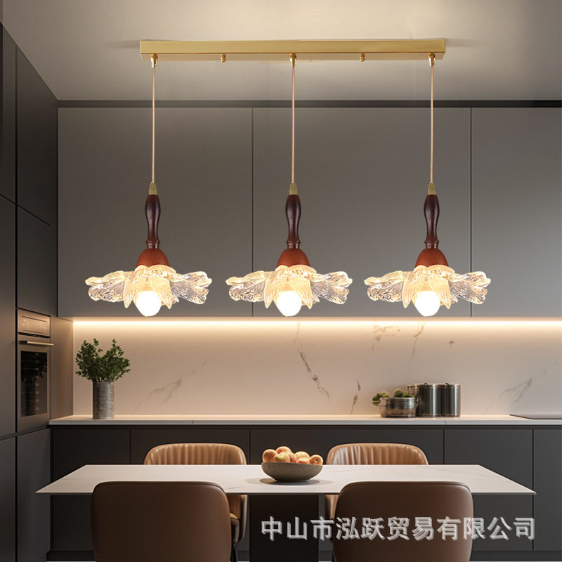 中古风餐厅吊灯法式复古灯创意花朵玻璃灯卧室床头小吊灯走廊玄关