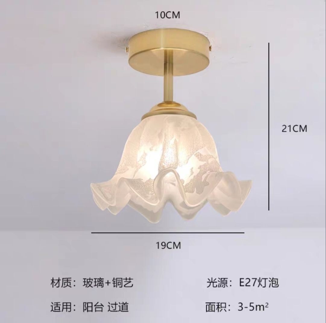 过道玄关轻奢网红过道灯走廊灯复古荷叶吸顶灯玄关灯网红小吸顶灯