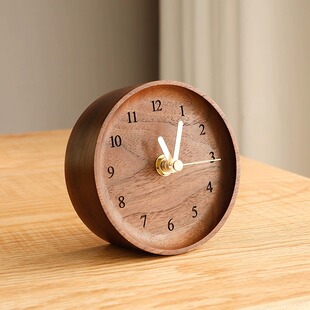 爆品厂促桌面小台钟黑胡桃实木床头台式小型钟表家用简约大方