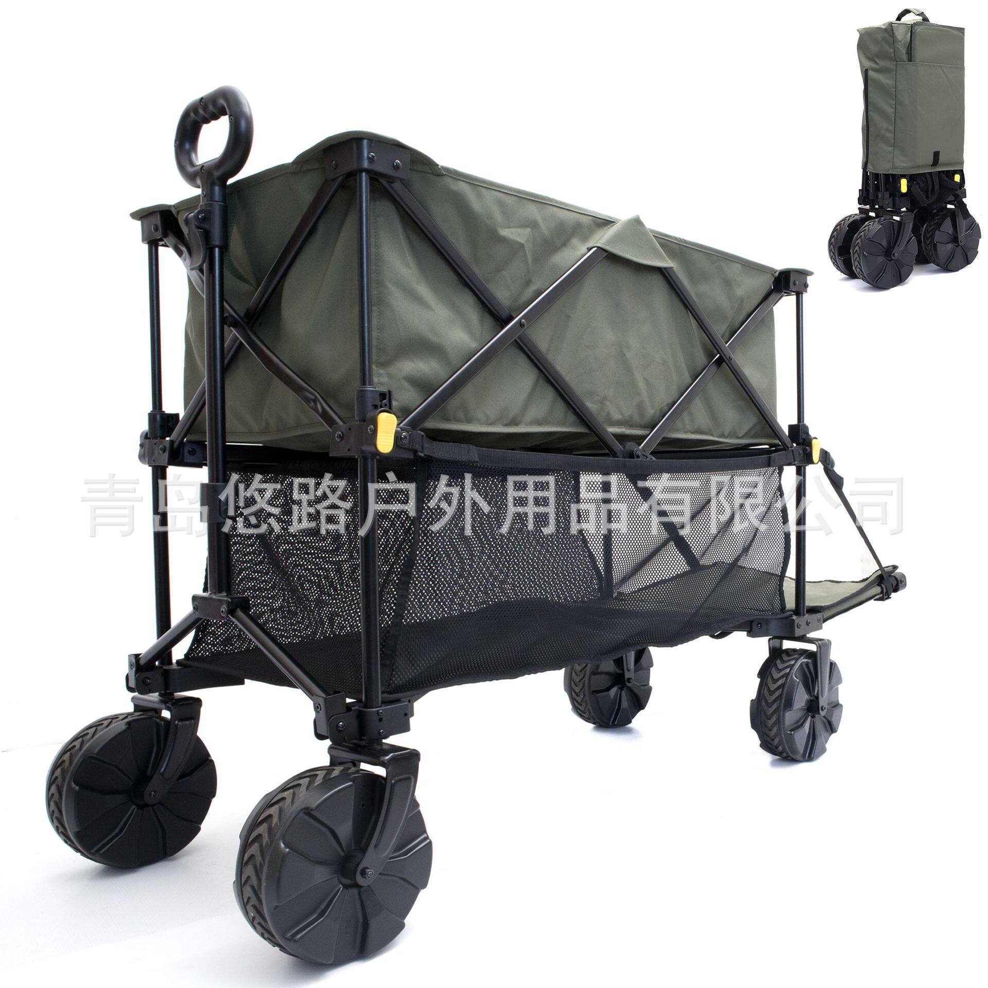悠路户外双层加大露营推车带拖斗推车可折叠聚拢旅行手推野餐车营
